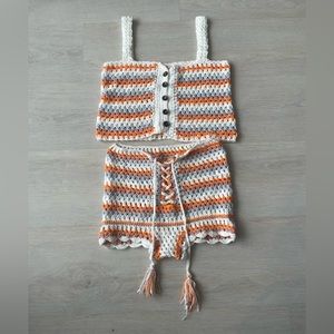 White Striped Crochet 2-piece set